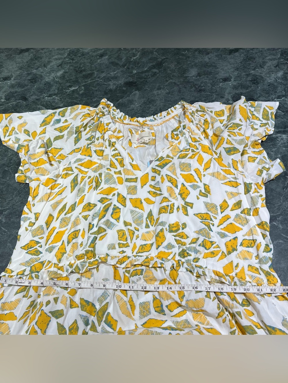 Anthropologie Robin Tiered Mini Dress Plus Size 1X Yellow Motif NWT Ruffle - Picture 13 of 16